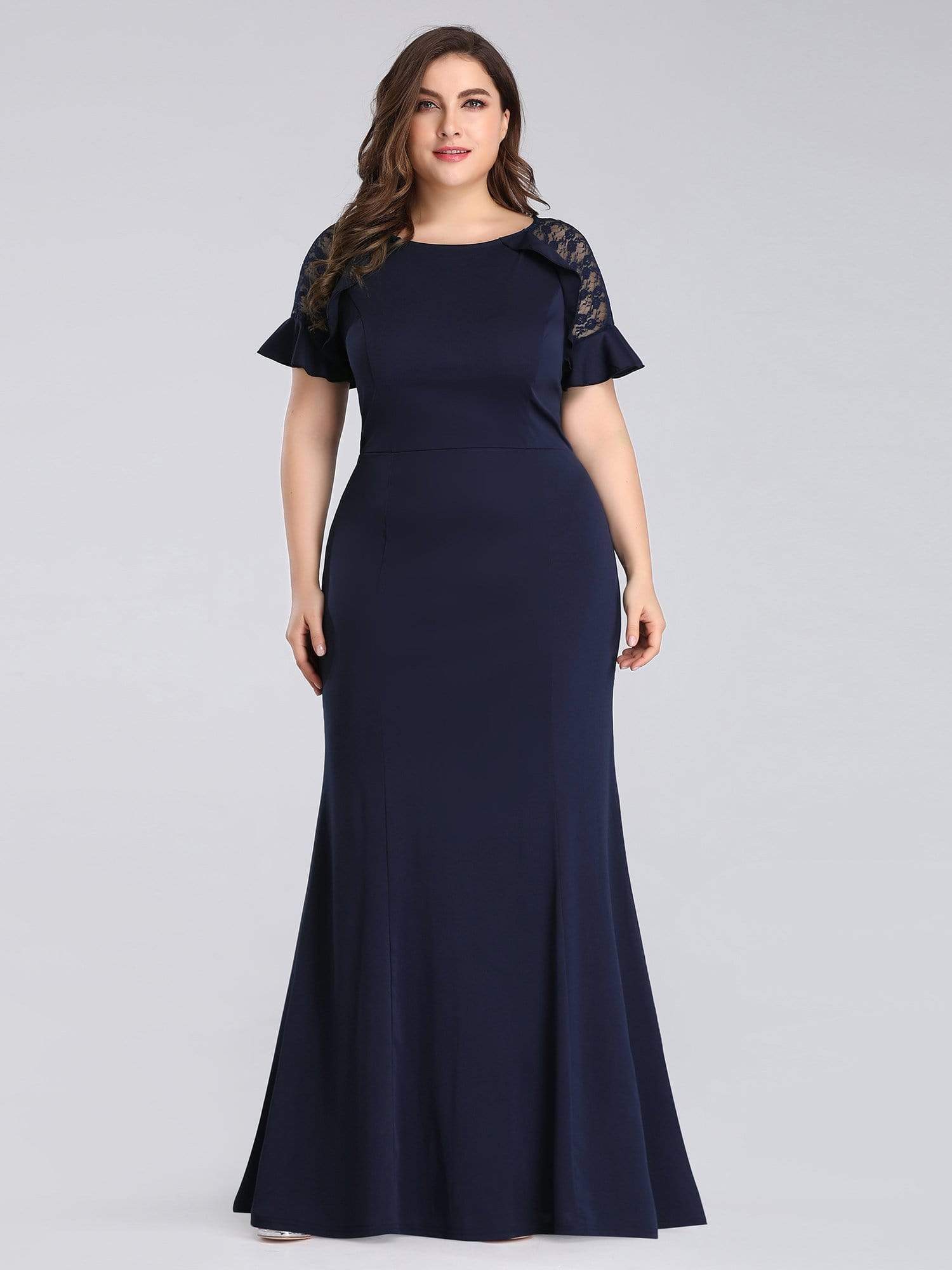 COLOR=Navy Blue | Plus Size Fitted Navy Blue Evening Dress-Navy Blue 2