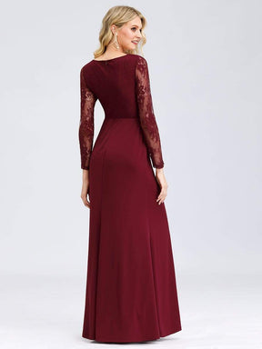 COLOR=Burgundy | Fishtail Dresses With Long Lace Sleeve-Burgundy 2