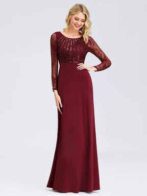 COLOR=Burgundy | Fishtail Dresses With Long Lace Sleeve-Burgundy 4