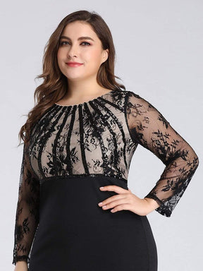 COLOR=Black | Plus Size Fishtail Dresses With Long Lace Sleeve-Black 5