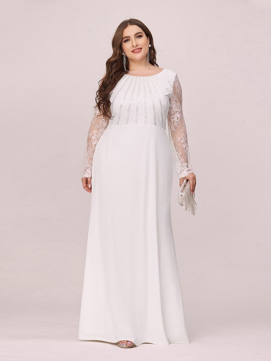 COLOR=Cream |  Fishtail Dresses With Long Lace Sleeve-Cream 4