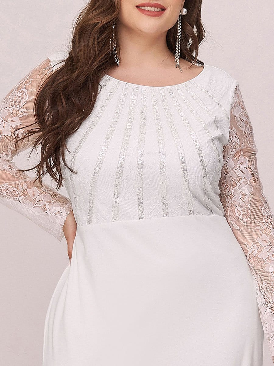 COLOR=Cream |  Fishtail Dresses With Long Lace Sleeve-Cream 5