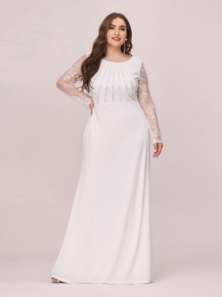 COLOR=Cream |  Fishtail Dresses With Long Lace Sleeve-Cream 1