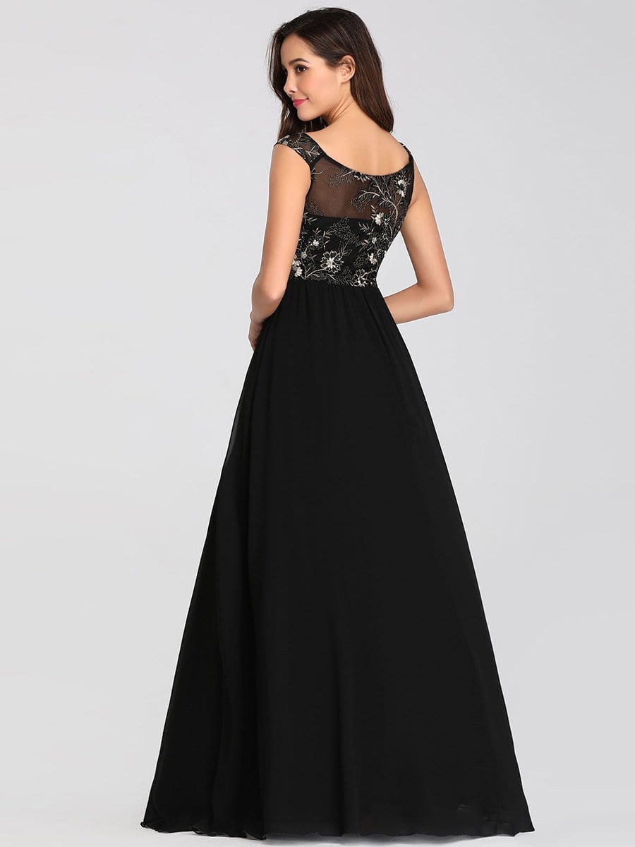 Color=Black | Women'S Embroidery Lace Evening Maxi Dress-Black 2