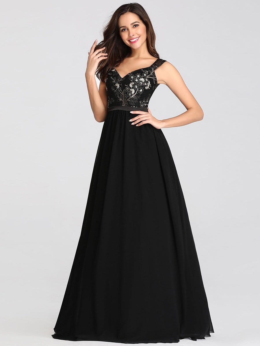 Color=Black | Women'S Embroidery Lace Evening Maxi Dress-Black 3