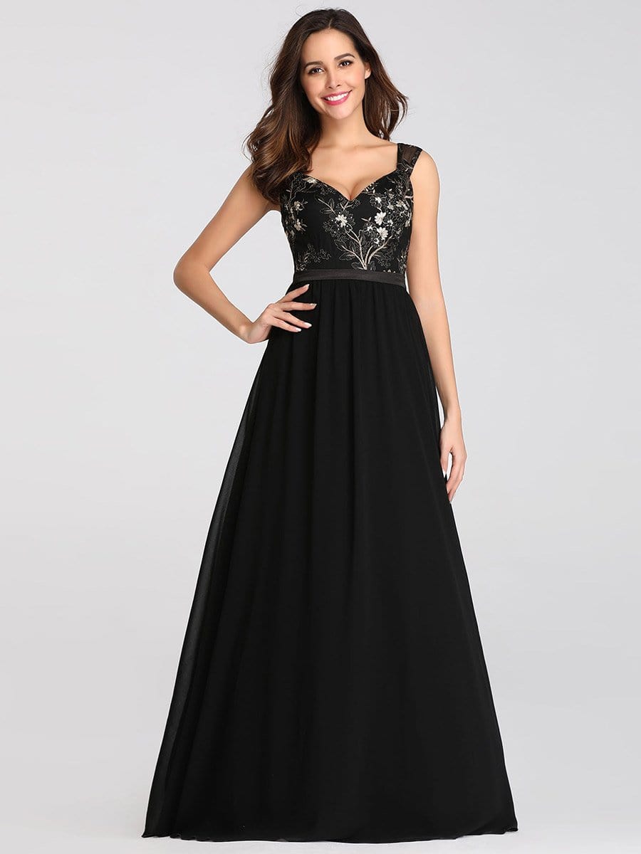Color=Black | Women'S Embroidery Lace Evening Maxi Dress-Black 4