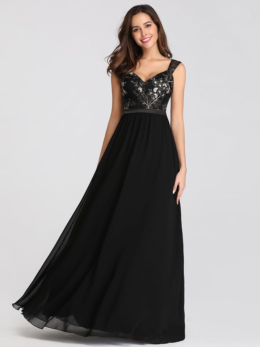Color=Black | Women'S Embroidery Lace Evening Maxi Dress-Black 1