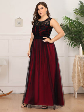 Color=Burgundy | Plus Size Maxi Long Prom Dresses With Mesh-Burgundy 3