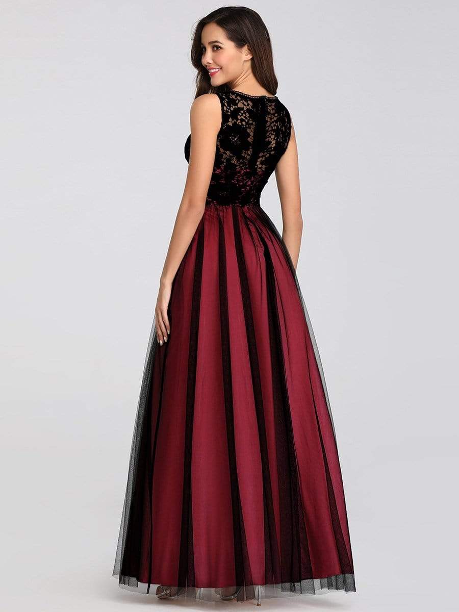 Color=Burgundy | Maxi Long Prom Dresses With Mesh-Burgundy 2