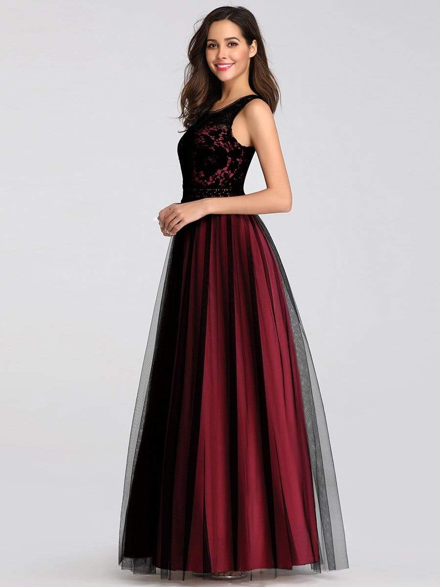 Color=Burgundy | Maxi Long Prom Dresses With Mesh-Burgundy 3