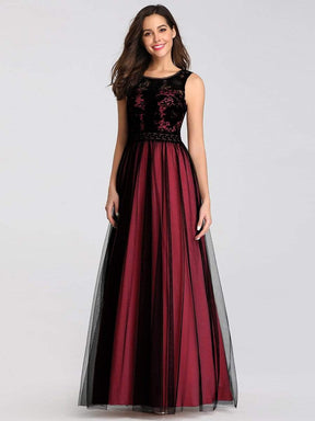 Color=Burgundy | Maxi Long Prom Dresses With Mesh-Burgundy 4