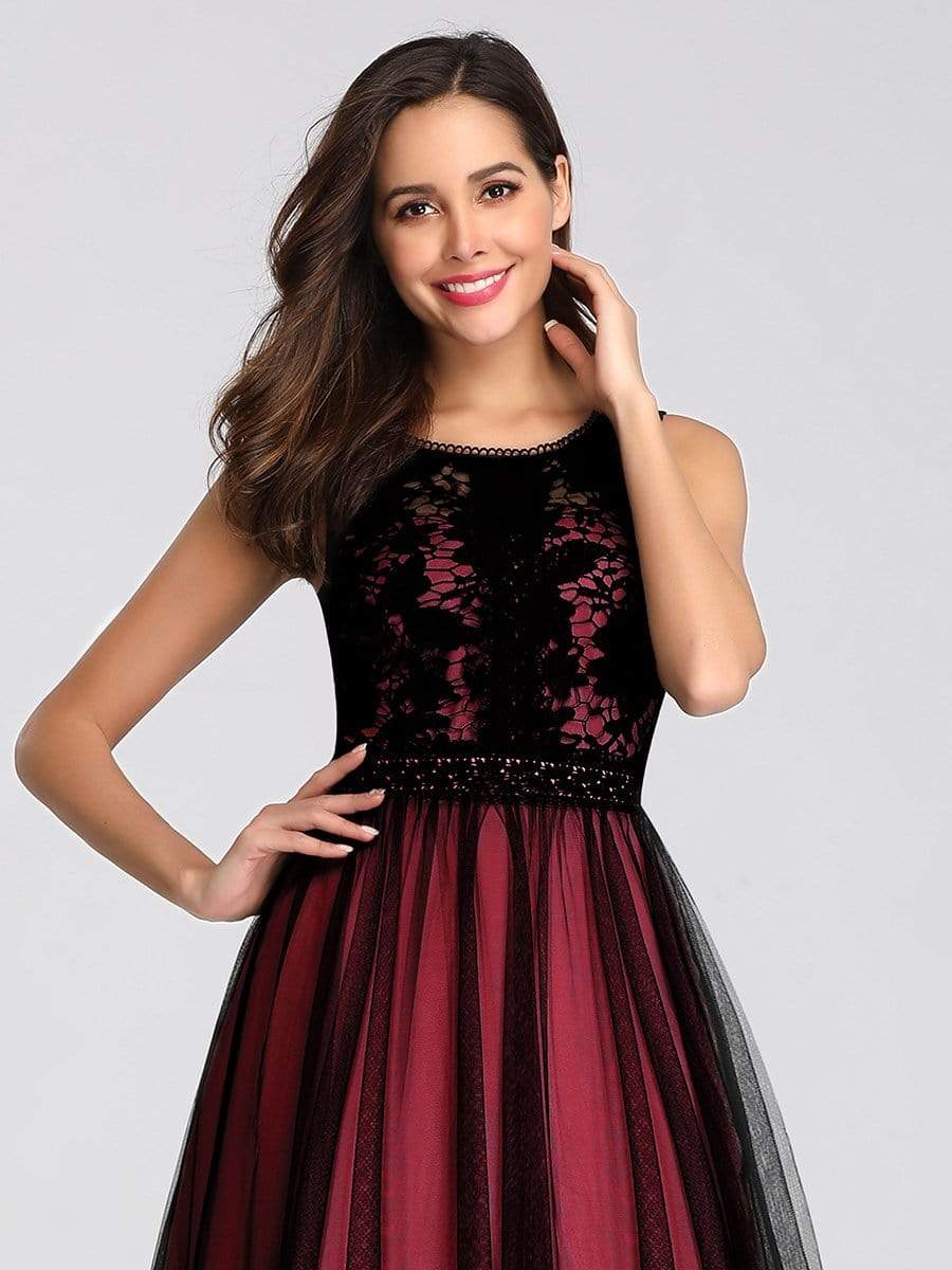 Color=Burgundy | Maxi Long Prom Dresses With Mesh-Burgundy 5