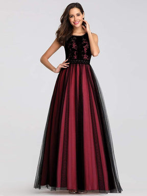 Color=Burgundy | Maxi Long Prom Dresses With Mesh-Burgundy 1