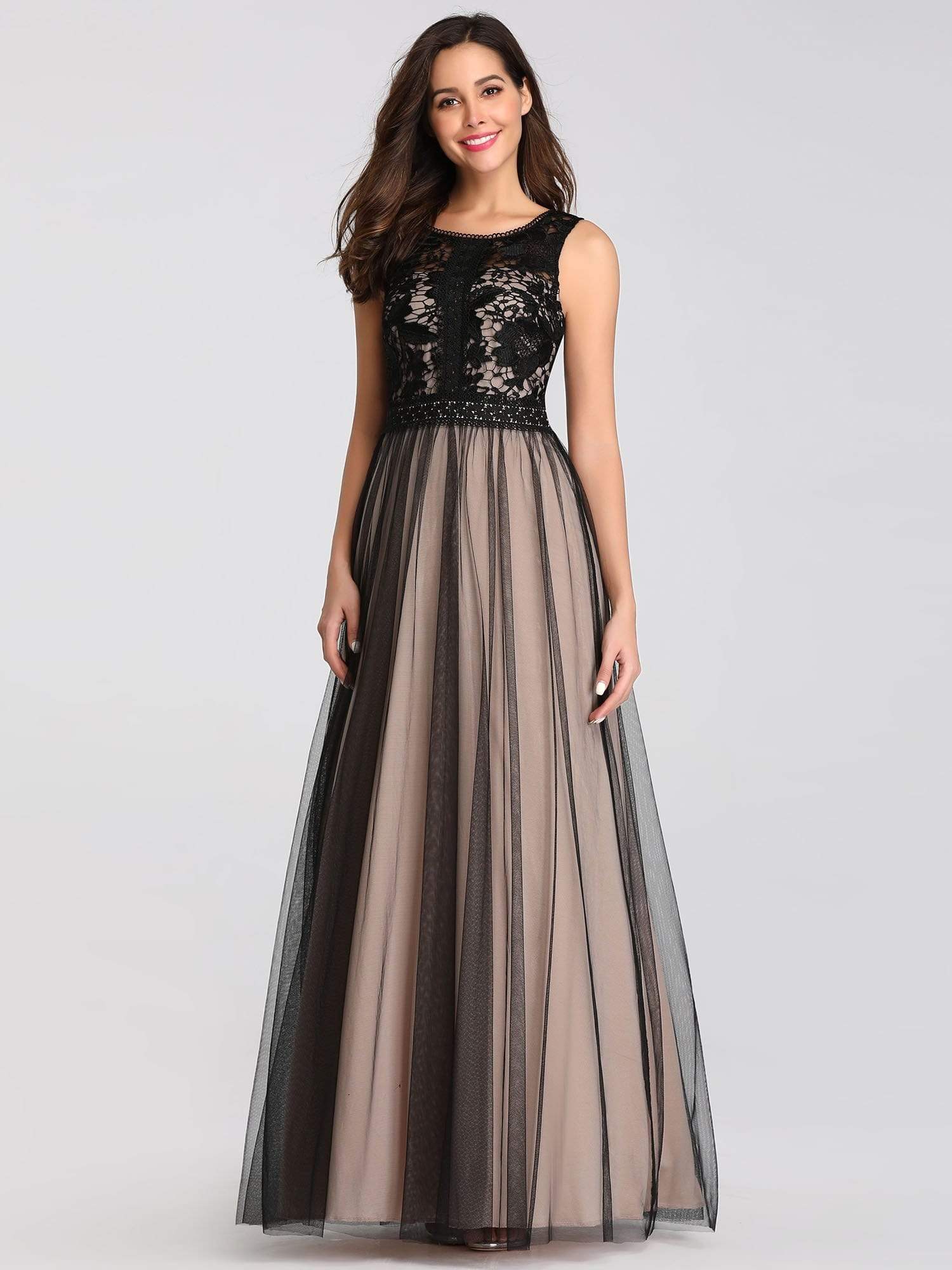 Color=Black | Maxi Long Prom Dresses With Mesh-Black 8