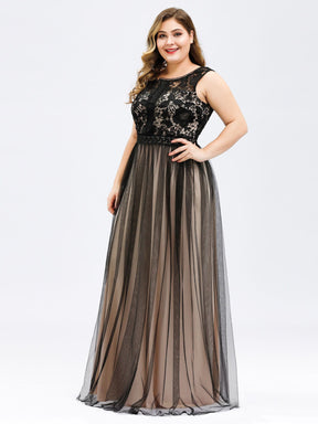 Color=Black | Plus Size Maxi Long Prom Dresses With Mesh-Black 3