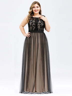Color=Black | Plus Size Maxi Long Prom Dresses With Mesh-Black 1