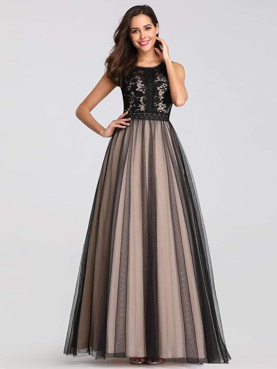 Color=Black | Maxi Long Prom Dresses With Mesh-Black 5