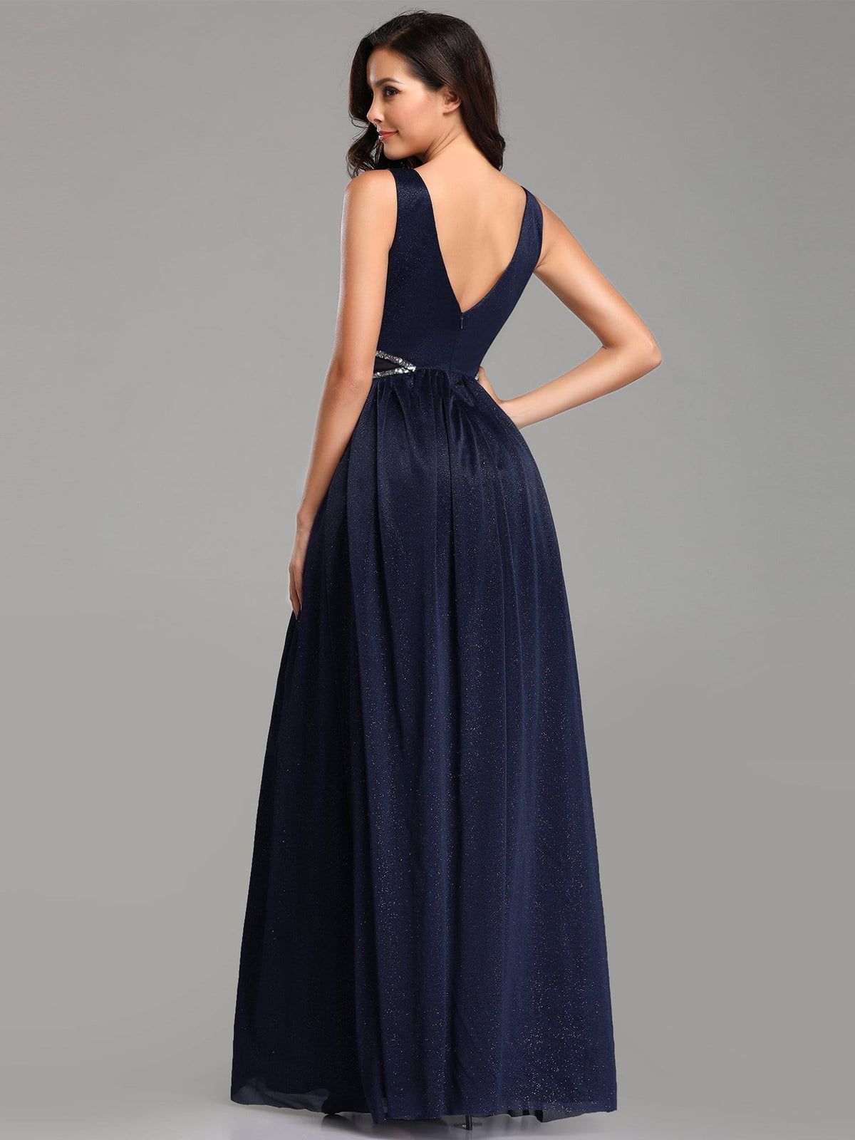 Color=Navy Blue | Ever-Pretty Maxi Long Prom Dresses With Diamond Belt-Navy Blue 2