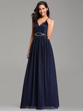 Color=Navy Blue | Ever-Pretty Maxi Long Prom Dresses With Diamond Belt-Navy Blue 4