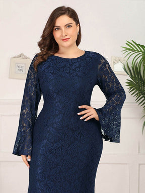 Color=Navy Blue | Long Flare Sleeve Lace Mermaid Evening Party Dresses-Navy Blue 10