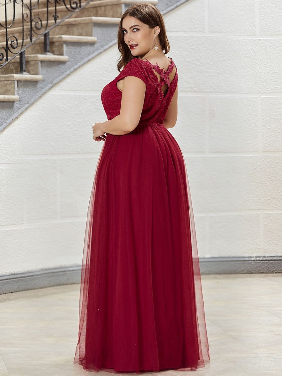 COLOR=Burgundy | Elegant Burgundy Maxi Long Lace Dresses-Burgundy 2