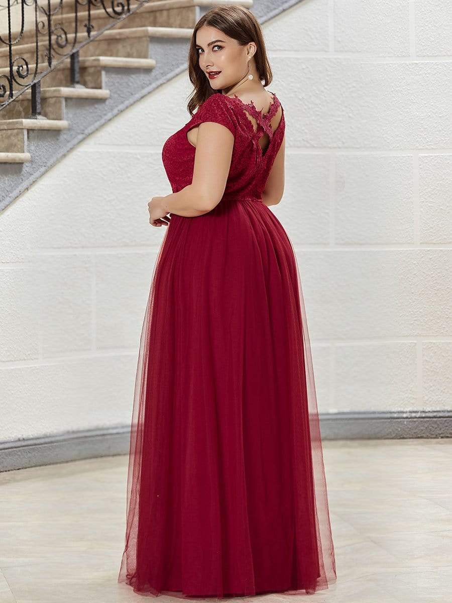 Color=Burgundy | Ever-Pretty Elegant Burgundy Maxi Long Lace Dresses-Burgundy 7