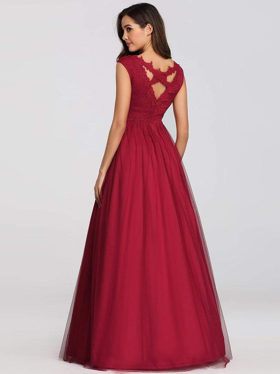 Color=Burgundy | Ever-Pretty Elegant Burgundy Maxi Long Lace Dresses-Burgundy 2