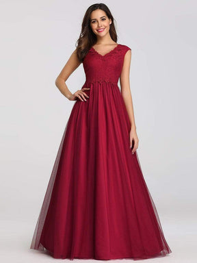 Color=Burgundy | Ever-Pretty Elegant Burgundy Maxi Long Lace Dresses-Burgundy 1