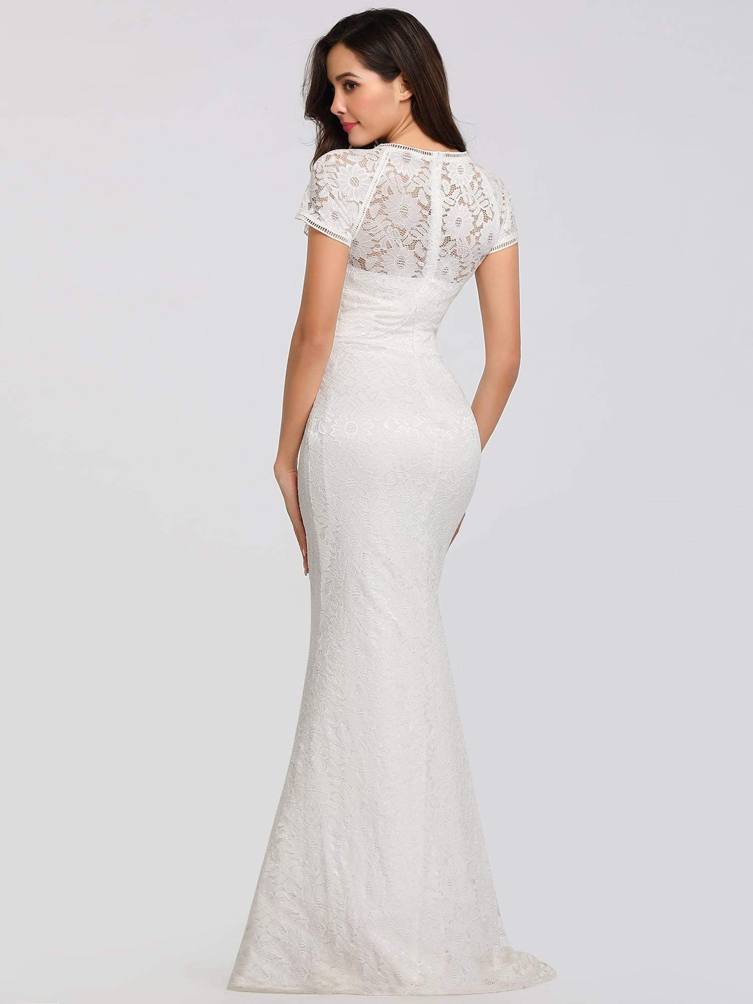Color=White | Elegant Lace Dresses For Women With Short Sleeve-White 2