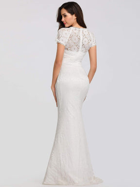 Color=White | Elegant Lace Dresses For Women With Short Sleeve-White 2