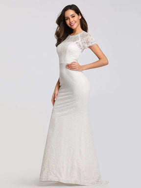 Color=White | Elegant Lace Dresses For Women With Short Sleeve-White 3