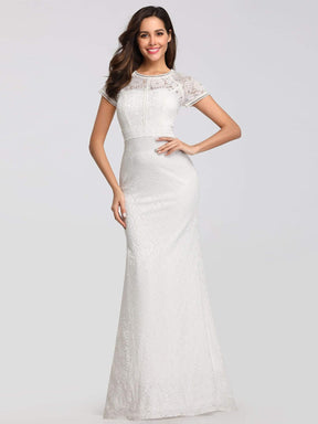Color=White | Elegant Lace Dresses For Women With Short Sleeve-White 1