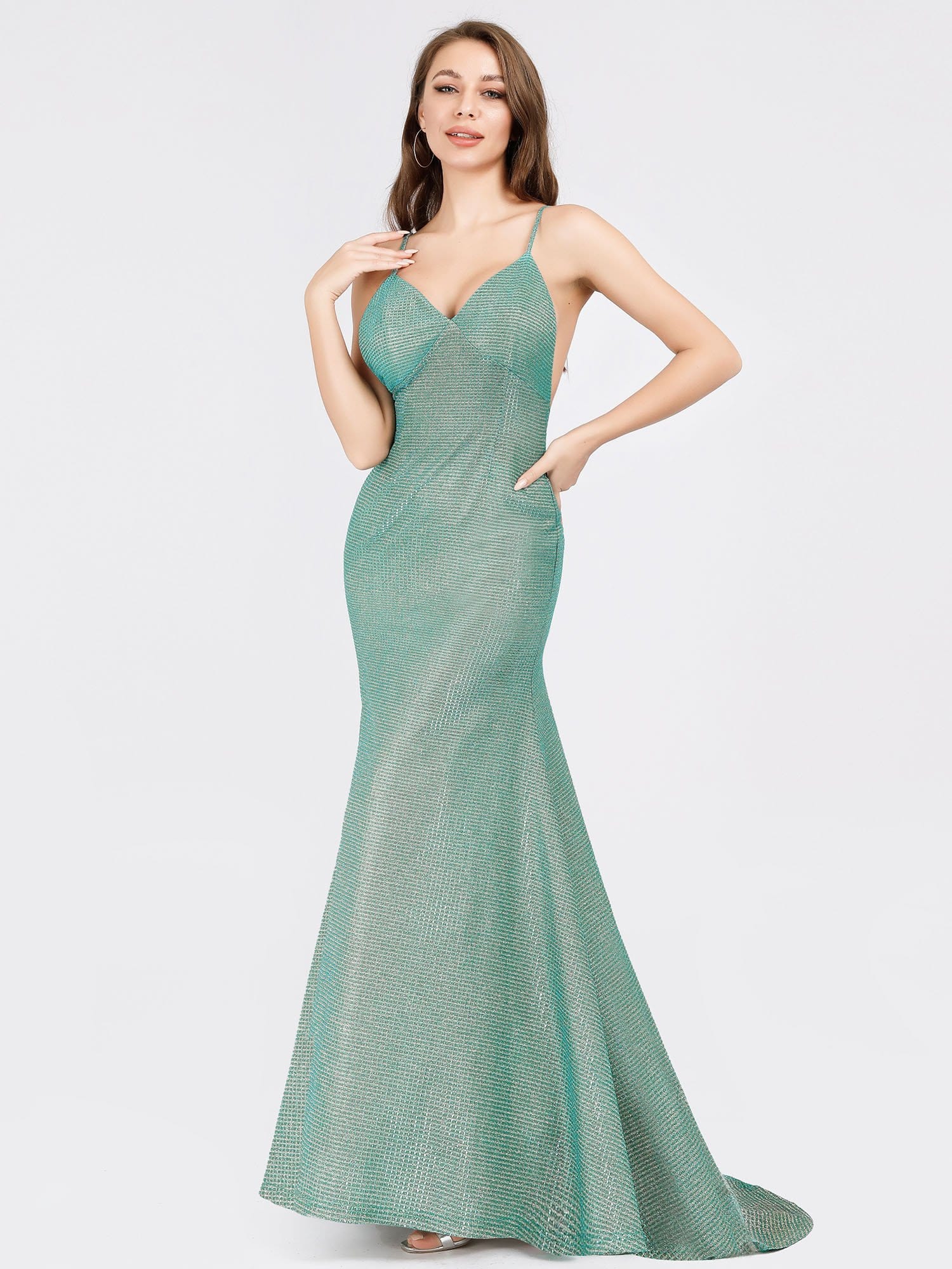 Color=Dark Green | Sexy V-Neck Backless Fishtail Maxi Dress-Dark Green 1