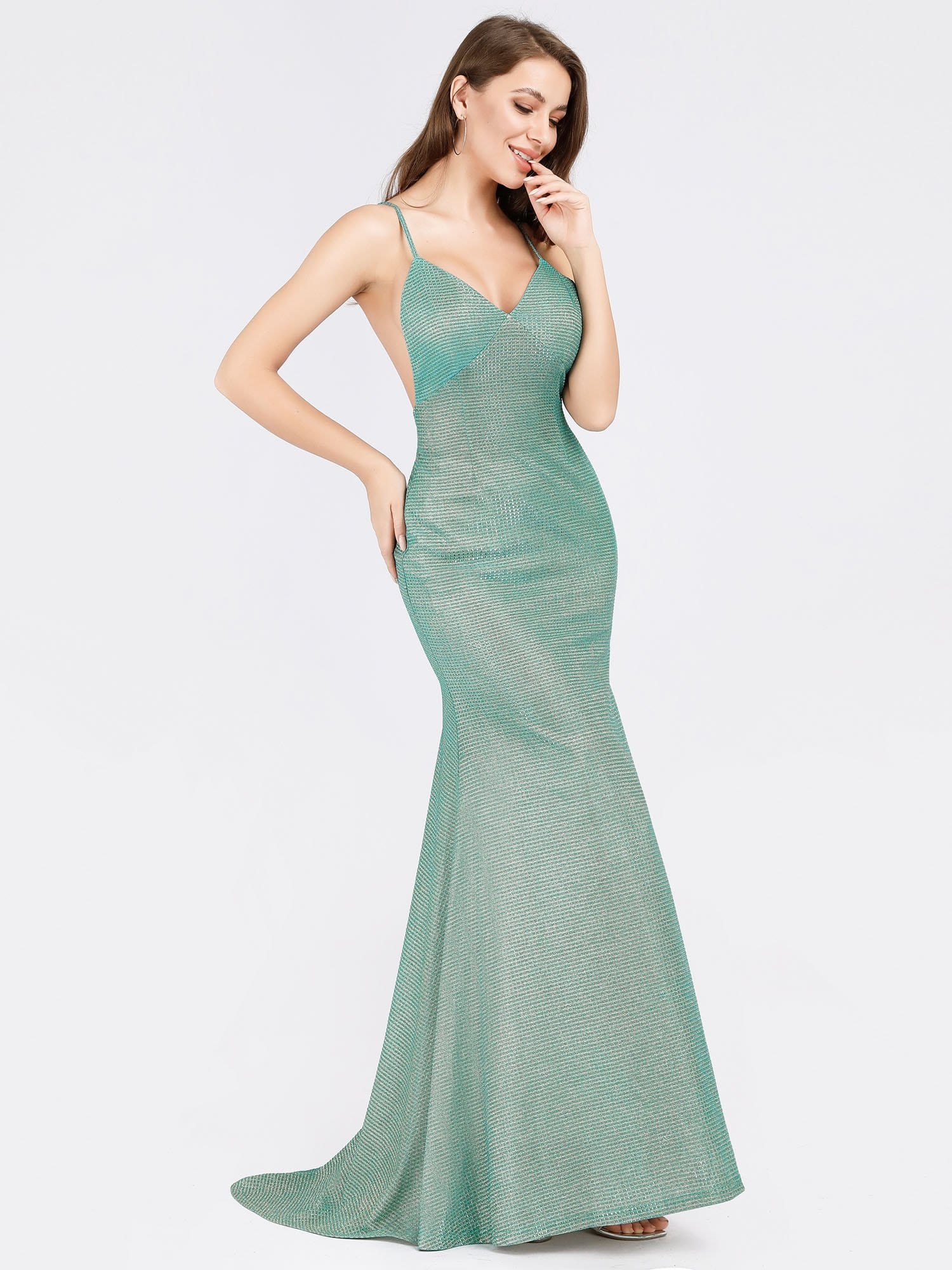 Color=Dark Green | Sexy V-Neck Backless Fishtail Maxi Dress-Dark Green 3