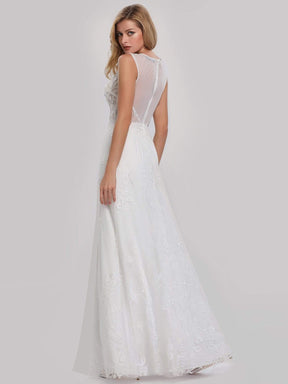 Color=Cream | Women'S V-Neck Lace Wedding Dress-Cream 2