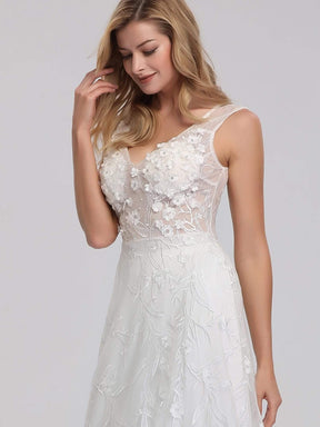 Color=Cream | Women'S V-Neck Lace Wedding Dress-Cream 5