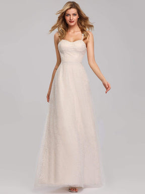 Color=Cream | Spaghetti Straps Sweet Heart Neckline Lace Wedding Dresses-Cream 7