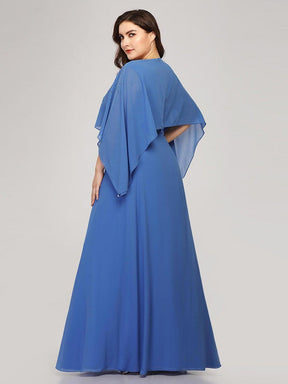 Color=Sky Blue | Plus Size Floor Length Maxi Dress With Batwing Sleeve-Sky Blue 2