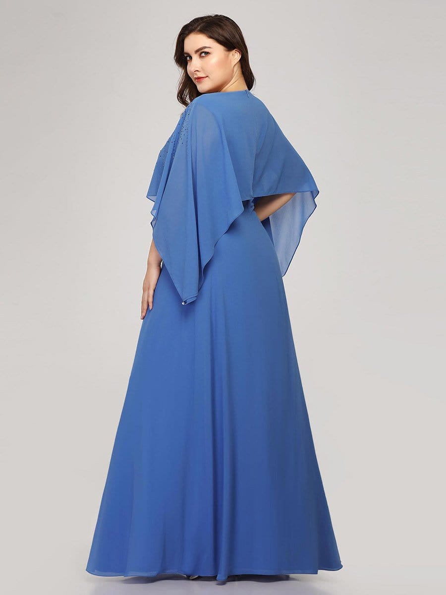 Color=Sky Blue | Plus Size Floor Length Maxi Dress With Batwing Sleeve-Sky Blue 2