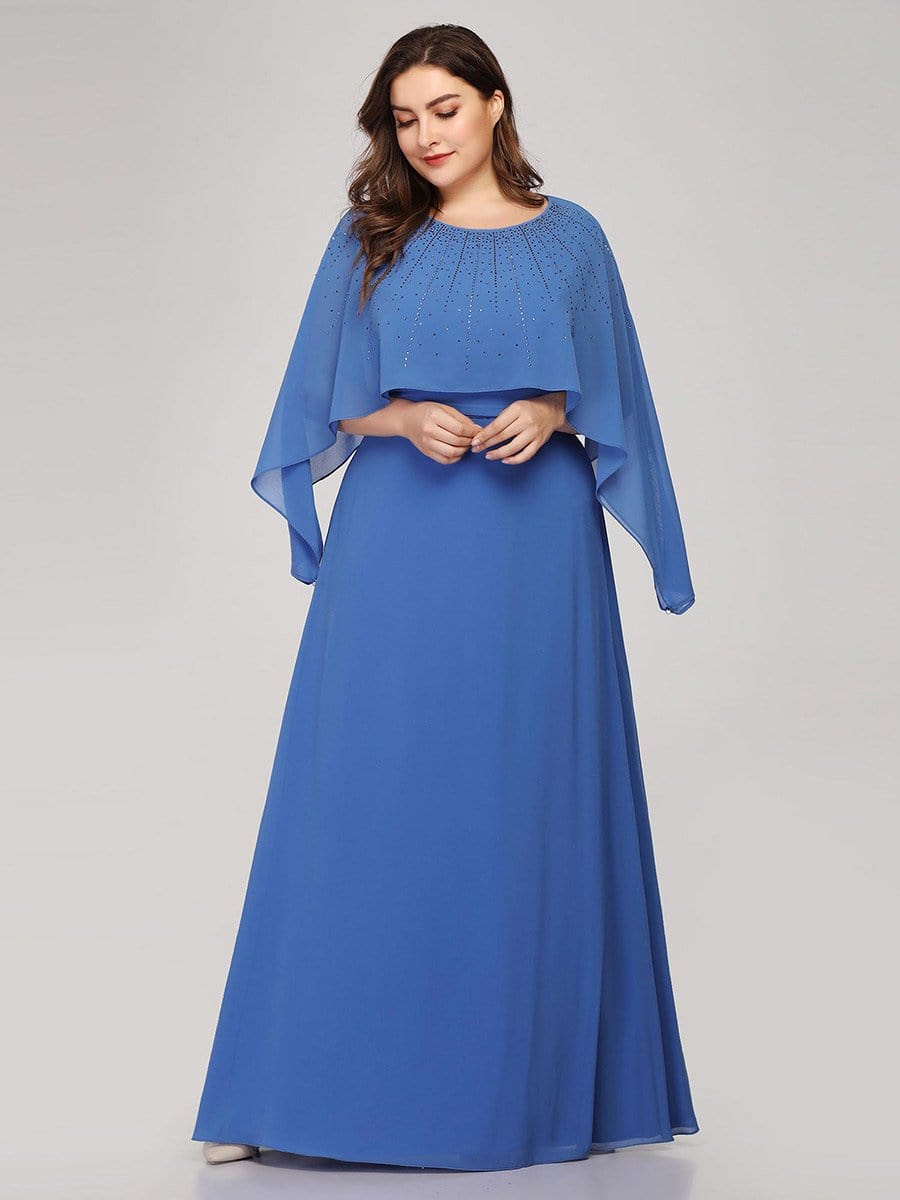 Color=Sky Blue | Plus Size Floor Length Maxi Dress With Batwing Sleeve-Sky Blue 4