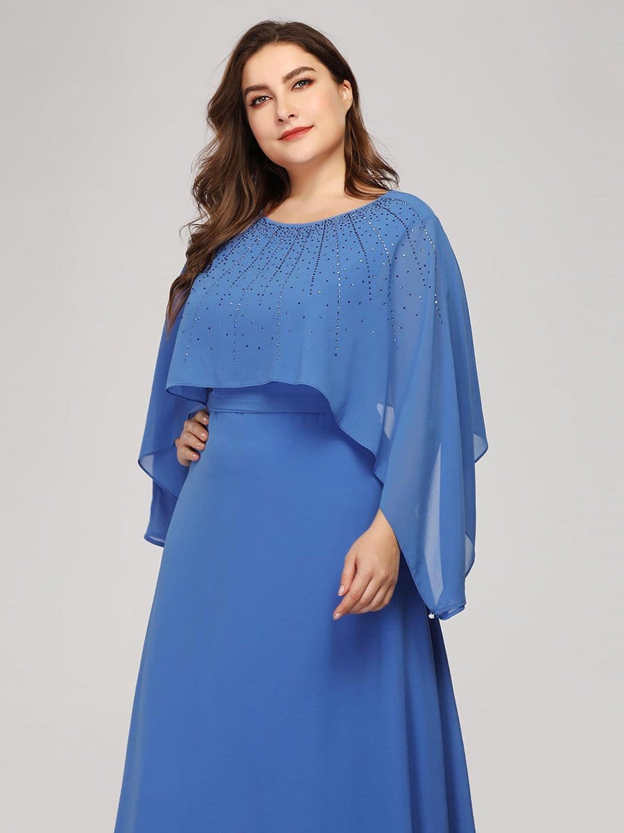 Color=Sky Blue | Plus Size Floor Length Maxi Dress With Batwing Sleeve-Sky Blue 5