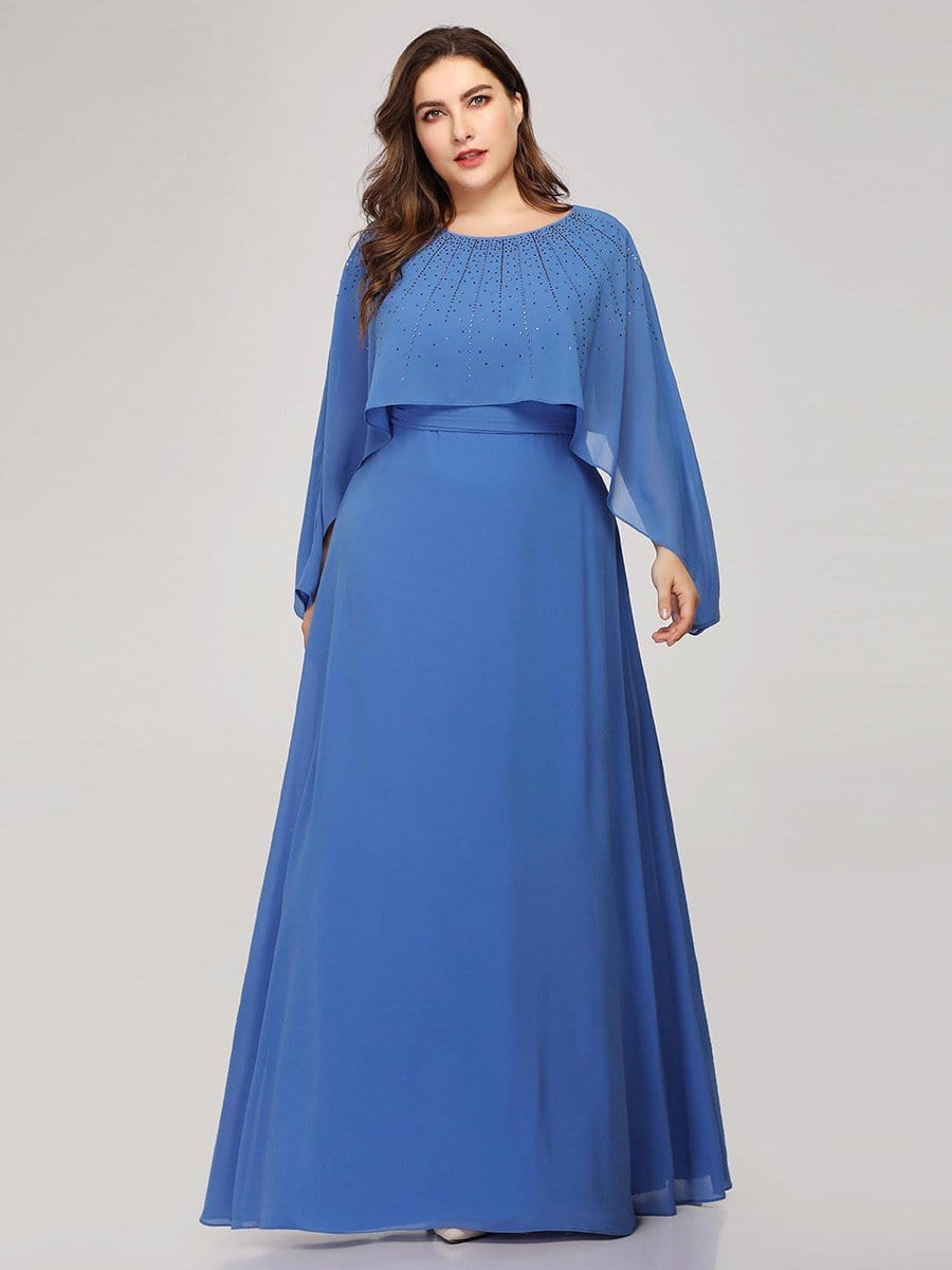 Color=Sky Blue | Plus Size Floor Length Maxi Dress With Batwing Sleeve-Sky Blue 1