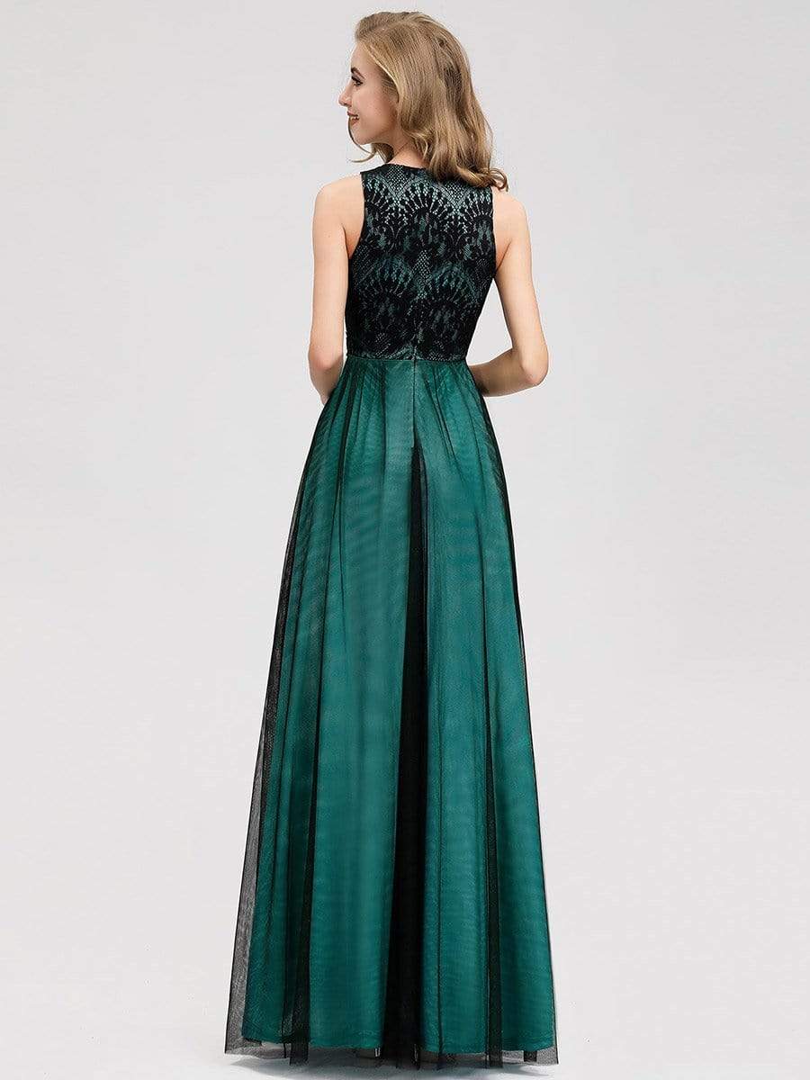 Color=Dark Green | Women'S Elegant A-Line Lace Sleeveless Bridesmaid Dress-Dark Green 2