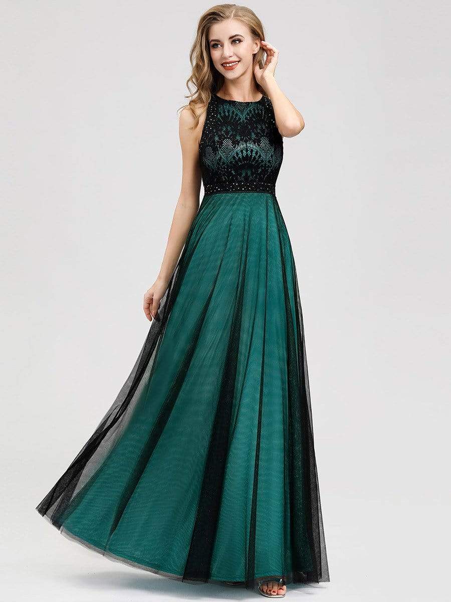 Color=Dark Green | Women'S Elegant A-Line Lace Sleeveless Bridesmaid Dress-Dark Green 4