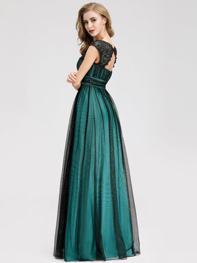 Color=Dark Green | Elegant Round Neck Empire Waist Evening Dress-Dark Green 2
