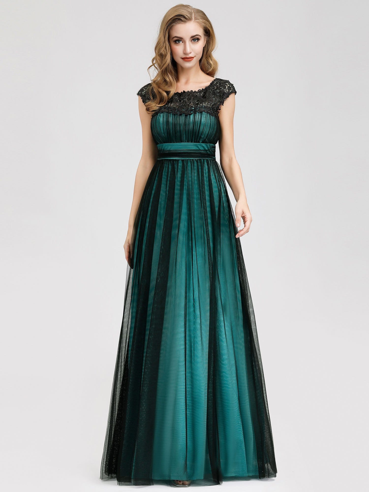 Color=Dark Green | Elegant Round Neck Empire Waist Evening Dress-Dark Green 4