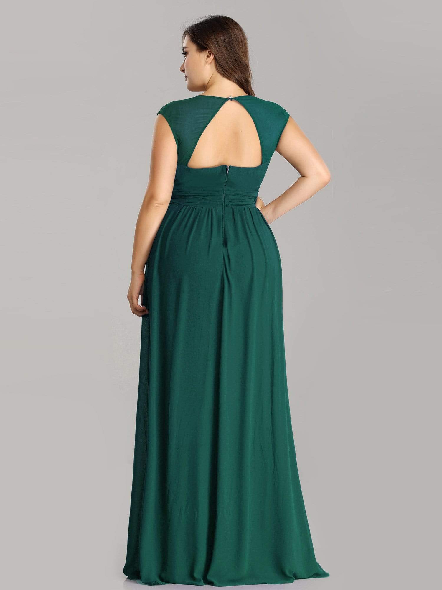 Color=Dark Green | Plus Size Sleeveless Grecian Style Evening Dress-Dark Green 2