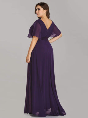COLOR=Dark Purple | Plus Size Long Empire Waist Evening Dress With Short Flutter Sleeves-Dark Purple 4