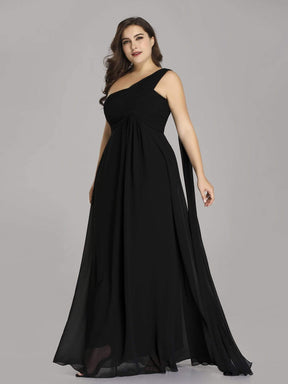Color=Black | Plus Size One Shoulder Evening Dress-Black 1