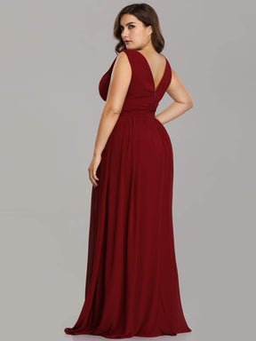 COLOR=Burgundy | Plus Size Sleeveless V-Neck Semi-Formal Chiffon Maxi Dress-Burgundy 3